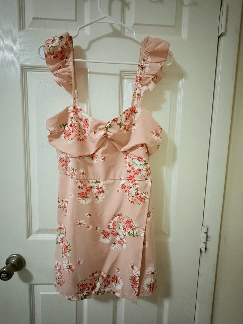 Missguided Floral Ruffle Slip Dress - Blush Pink